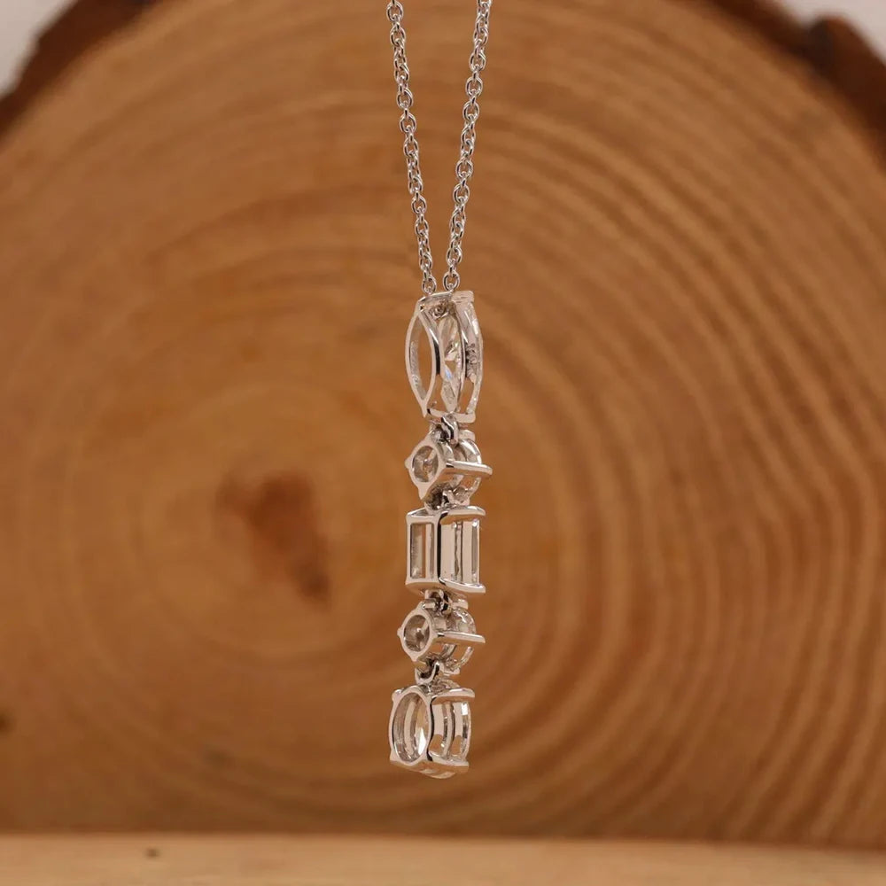 2.1cttw Five Stone Moissanite Necklaces for Women 925 Sterling Silver Vertical Line Dainty Pendant Necklace Jewelry Wedding Gift