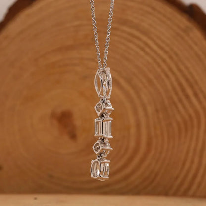 2.1cttw Five Stone Moissanite Necklaces for Women 925 Sterling Silver Vertical Line Dainty Pendant Necklace Jewelry Wedding Gift