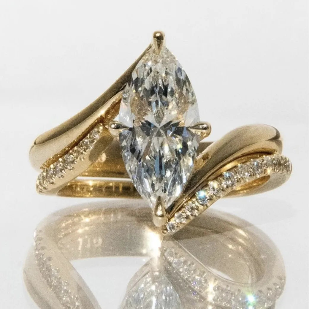 OEVAS 3CT Marquise Cut Moissanite Two Rings 100% S925 Silver Double row Ring for Women Wedding Party Fine Jewelry