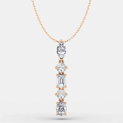 2.1cttw Five Stone Moissanite Necklaces for Women 925 Sterling Silver Vertical Line Dainty Pendant Necklace Jewelry Wedding Gift