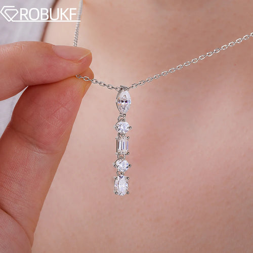 2.1cttw Five Stone Moissanite Necklaces for Women 925 Sterling Silver Vertical Line Dainty Pendant Necklace Jewelry Wedding Gift